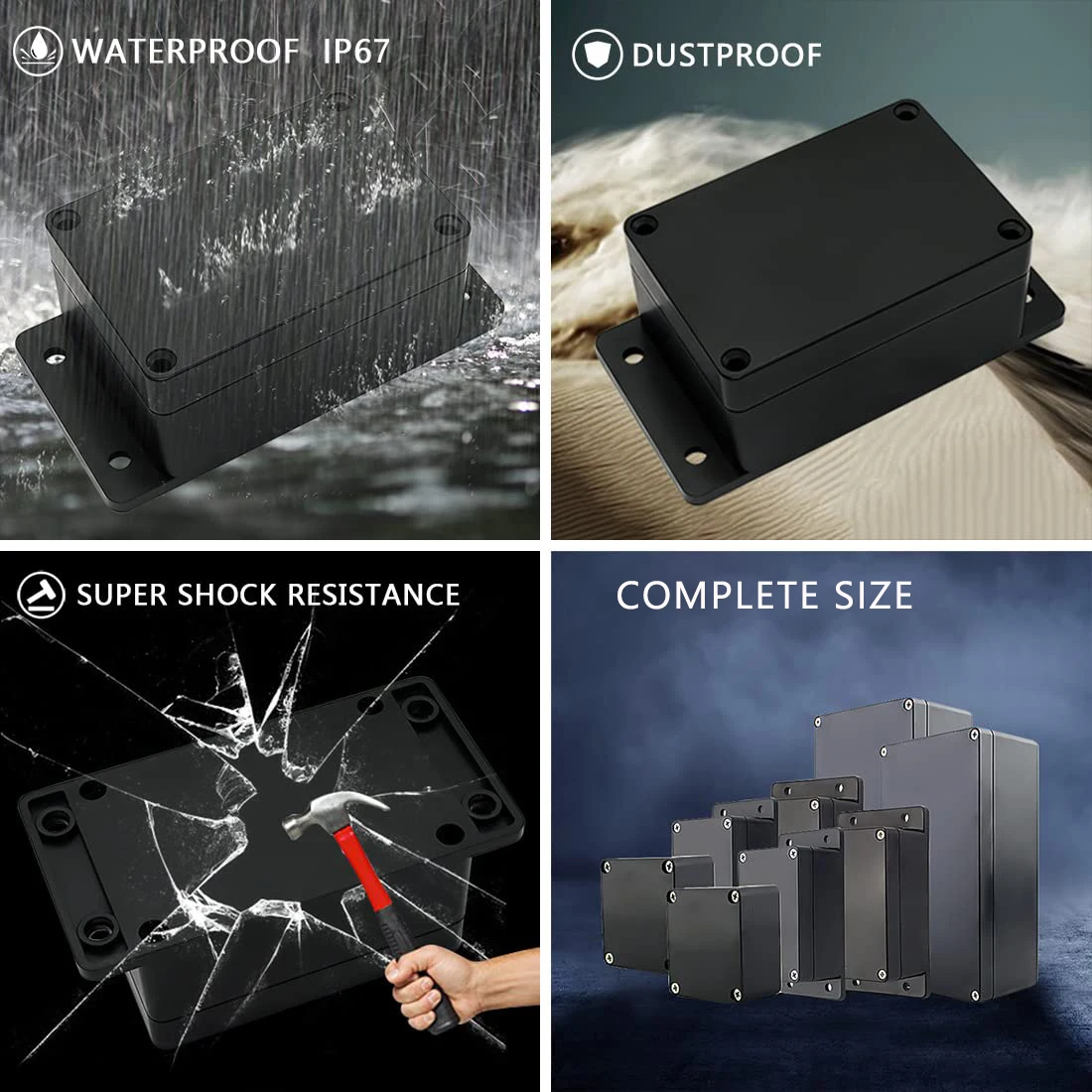 IP67 Waterproof Black Flame Retardant Junction Box ABS Plastic Outdoor Electronic Project Enclosure Screw Cable Housing