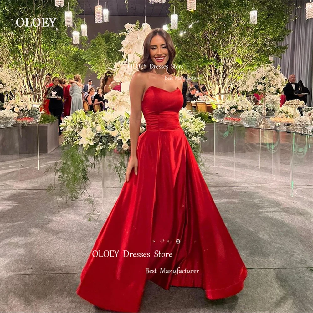 

OLOEY Simple Red A Line Evening Dresses Wedding Party Sweetheart Floor Length Prom Gowns Formal Party Dress Plus Size