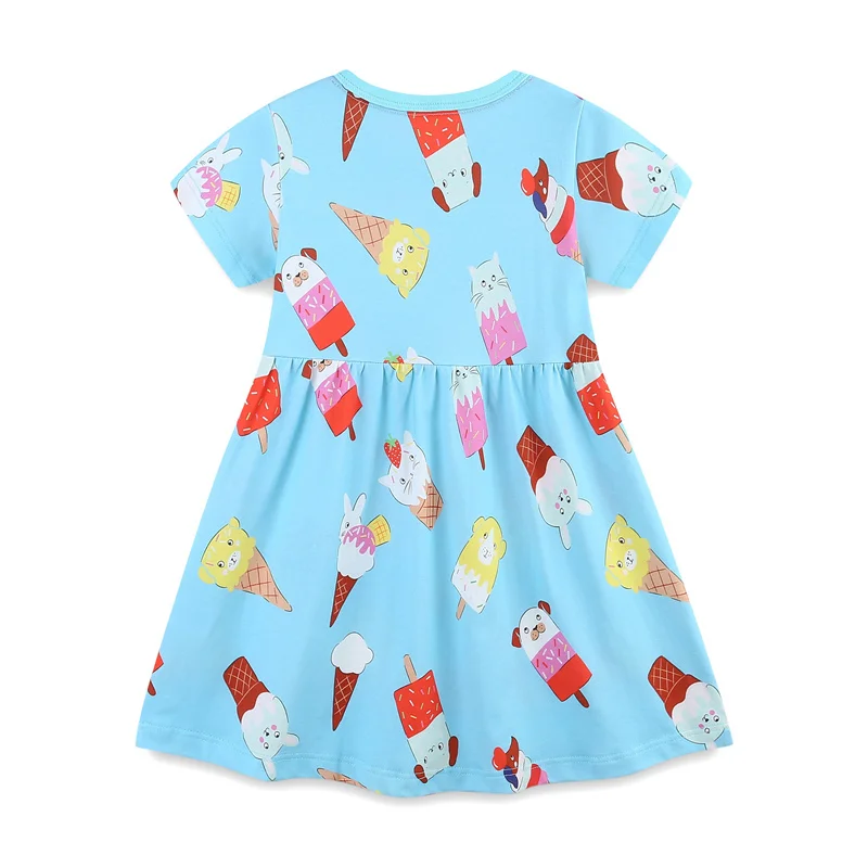 2-7T New Arrival Ice Cream Girls Dresses Summer Girls Party Dress Pockets Kids  School Children Clothing Toddler Dresses