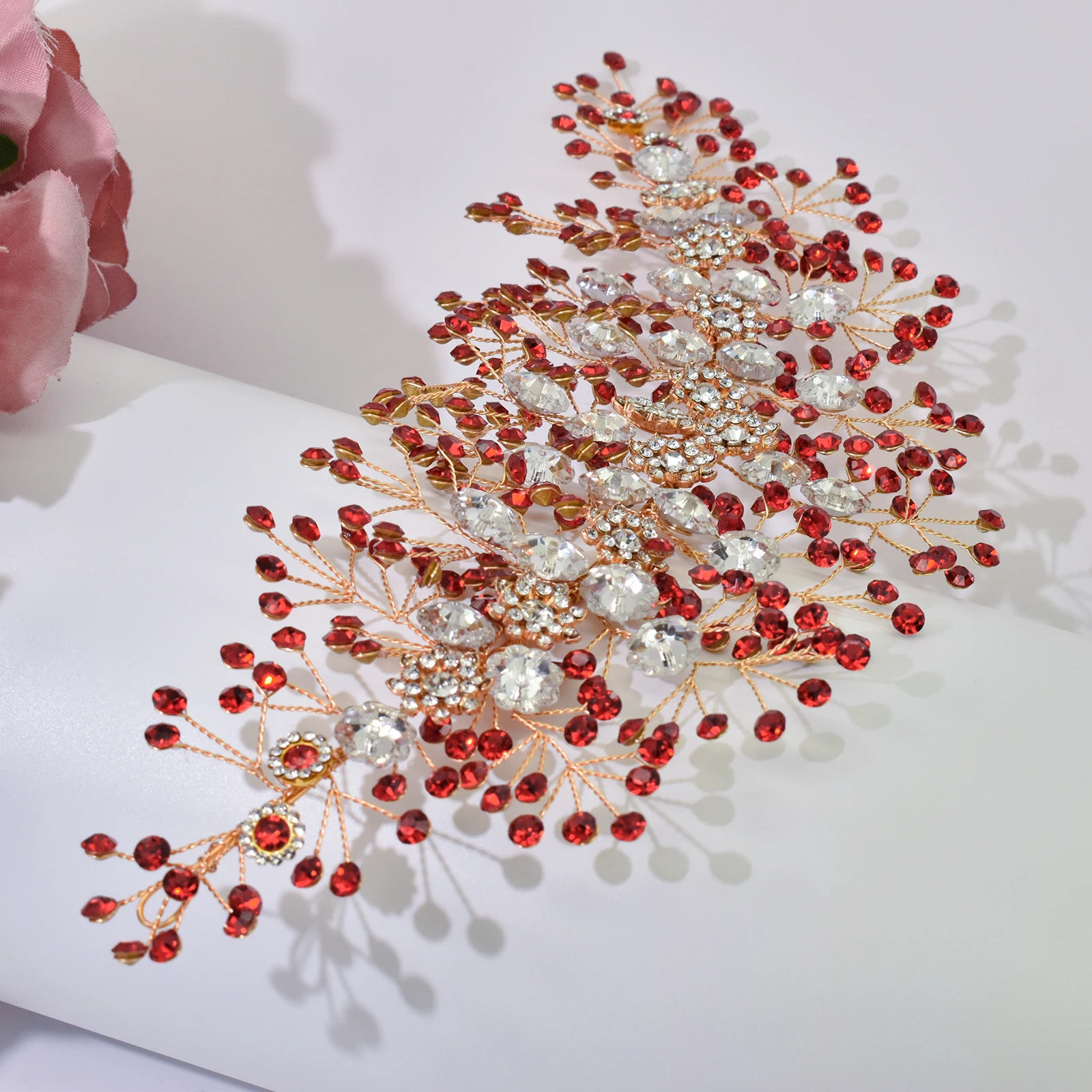 DZ270 Elegant Bride Flower Headband Red Party Hair Jewelry Women Hair Accessories Wedding Hair Band Handmade Ballroom  Headwear
