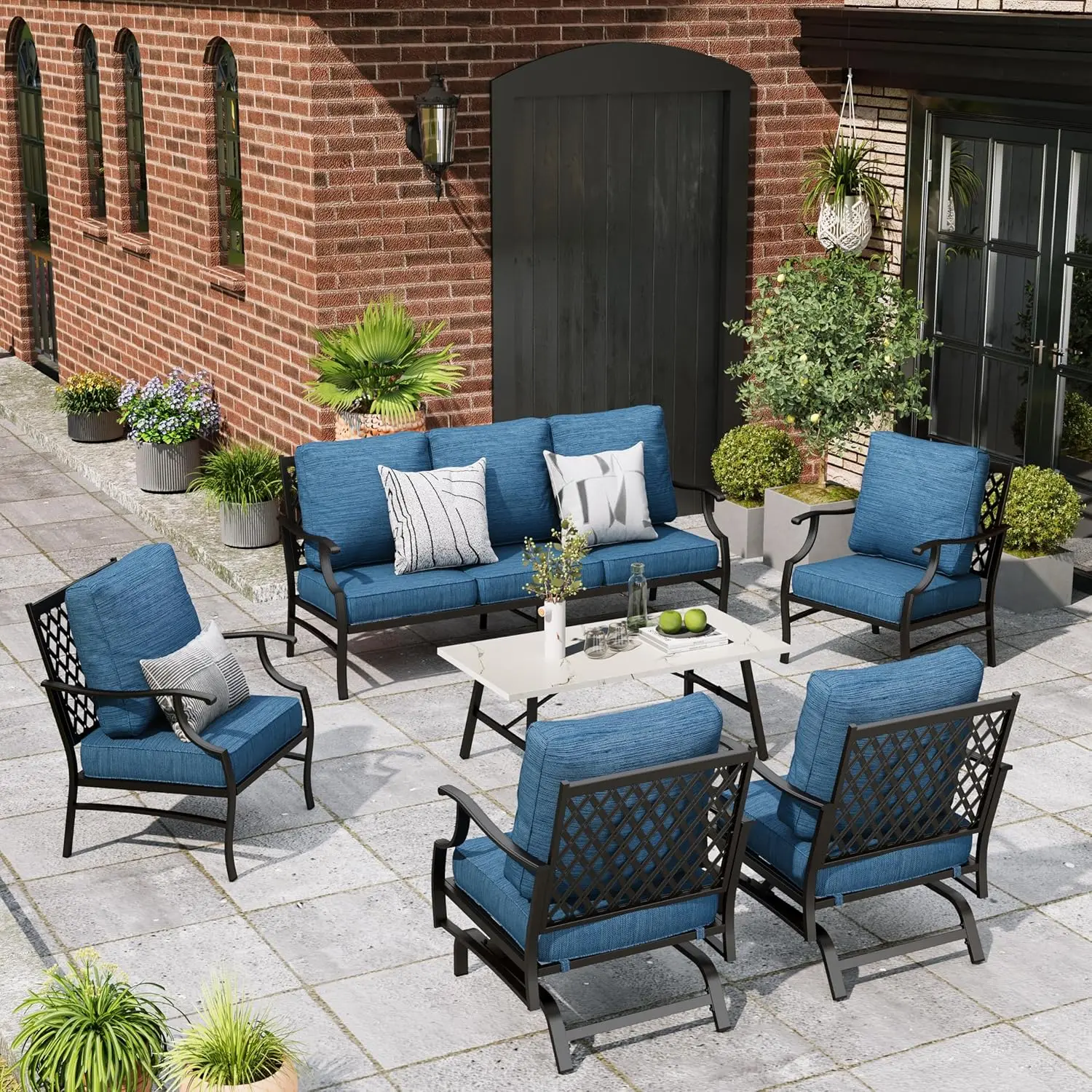 Patio Furniture Set, Outdoor Furniture, Metal Coffee Table and Extra Thick Cushion, Conversation Set for Garden