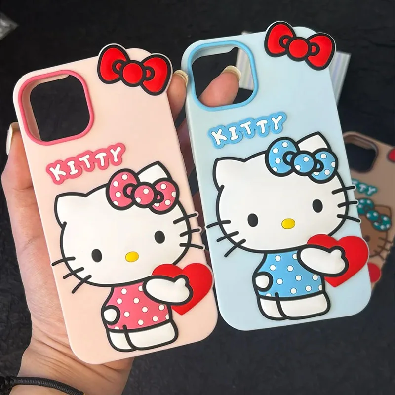 Sanrio Silicone Soft Case para iPhone, Hello Kitty Macaron Color Case, Bonito Capa de Telefone Kawaii, Todo Coberto, 12, 13, 14, 15 Pro Max