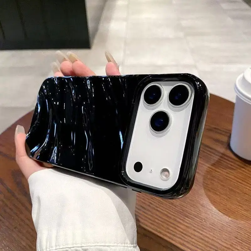 Luxury solid color wave pattern phone case Applicable to iPhone 17 16 15 14 13 12 11 Pro Max  Anti fall and shockproof shell