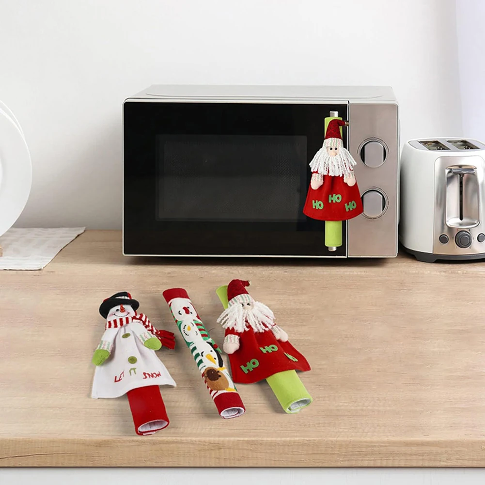 3Pcs Snowman Pattern Kitchen Fridges Handle Covers Cartoon Handle Decorative Sleeve For Appliance For Fridges Door Handle