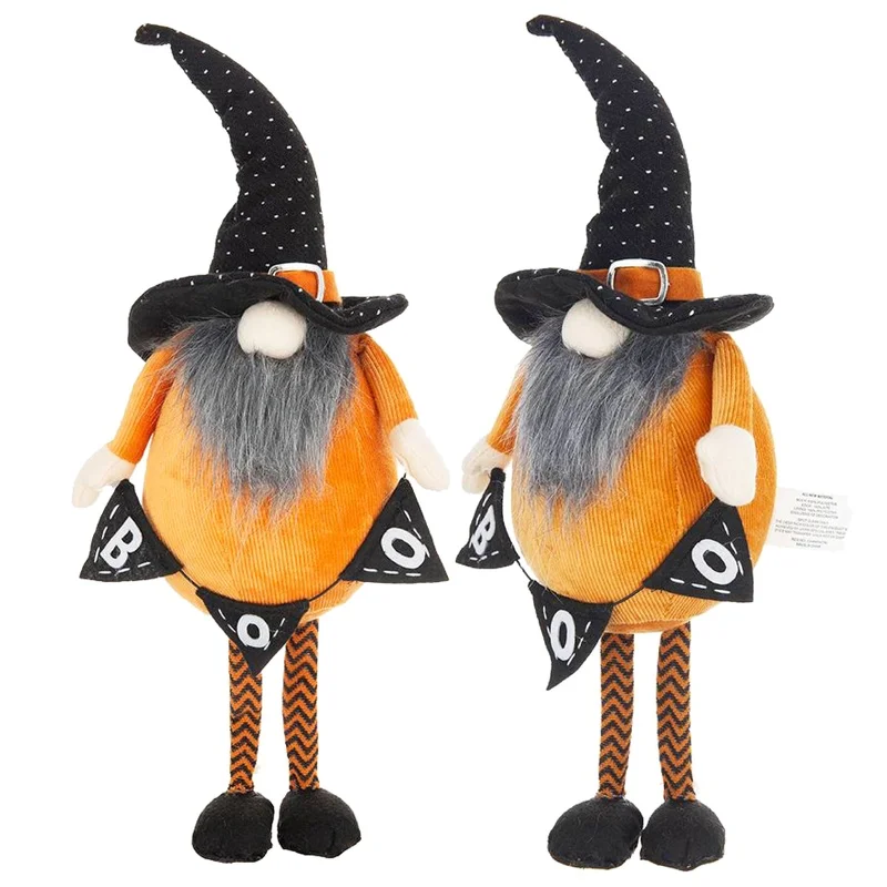 

2-Pack Orange Fabric Gnome with Black Gnome Holding Banner for Halloween Decoration