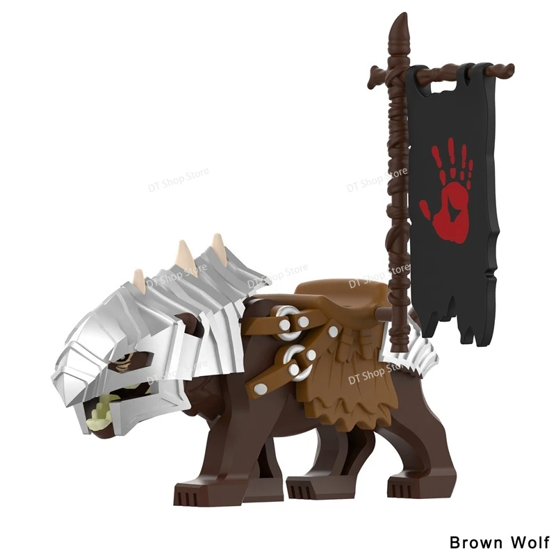 FJPJ036-039 MOC Medieval Accessories Flag Armored Wolf Brown Black Action Figures Building Blocks Kids for Toys Birthday Gifts