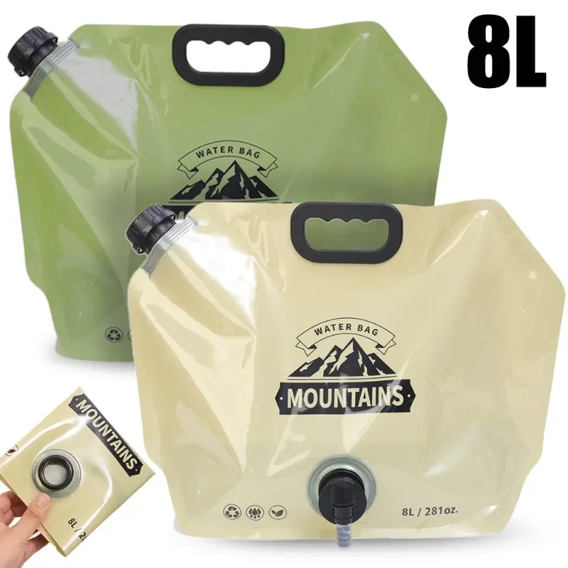 Portable Water Bag with Faucet for Camping Folding Water Container Bag 8L Collapsible Water Pouch with Handle Camping Supplies