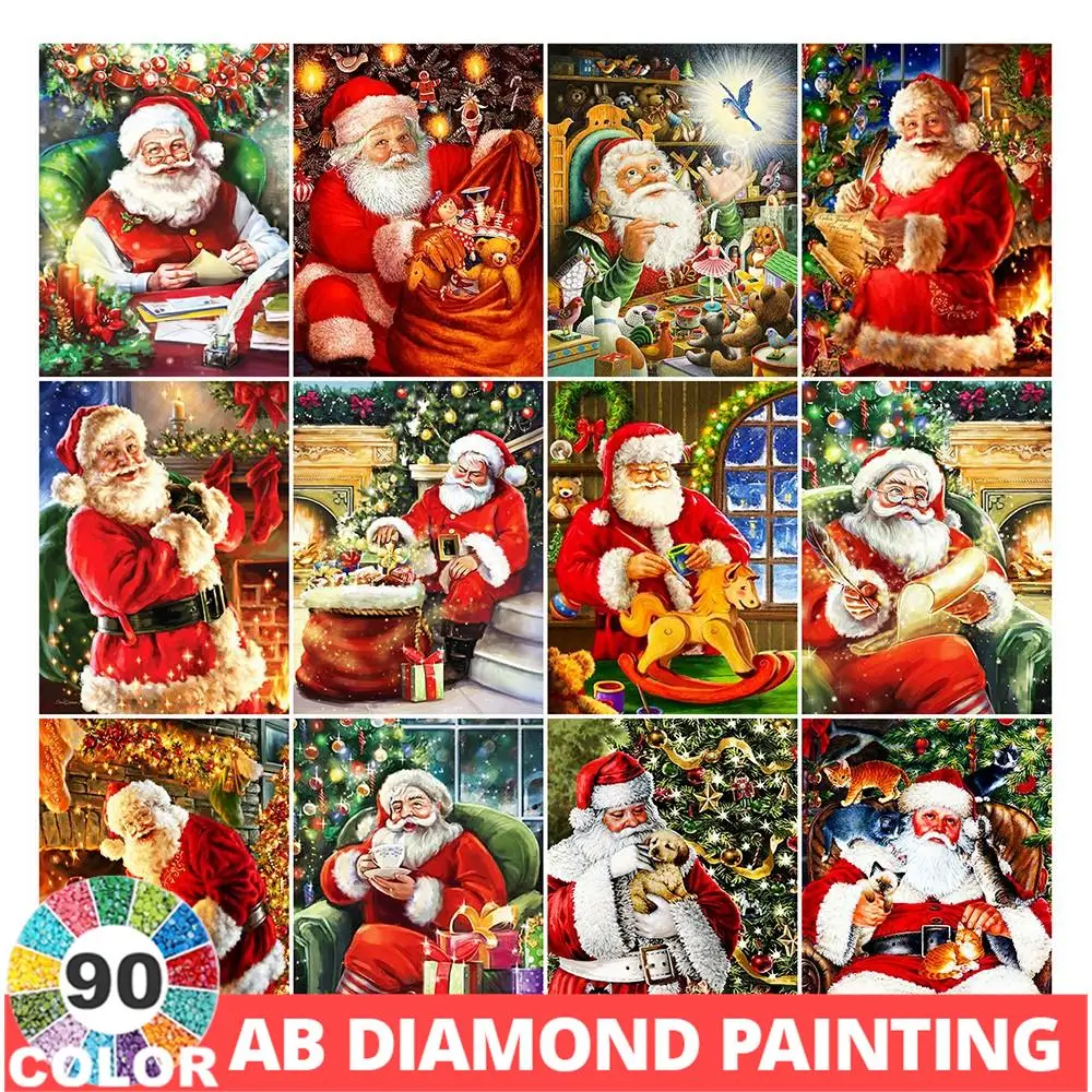 AB Christmas 90 Colors Diamond Painting Santa Claus Room Diamond Mosaic Tree Embroidery Rhinestones Wall Paintings