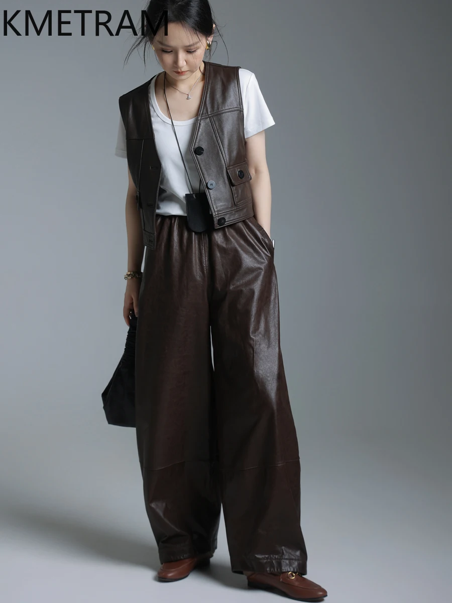 KMETRAM Chaleco de piel de oveja Natural, chaqueta de cuero informal a la moda para mujer, ropa de abrigo corta de otoño 2025, nouveaux prendas de vestir exteriores