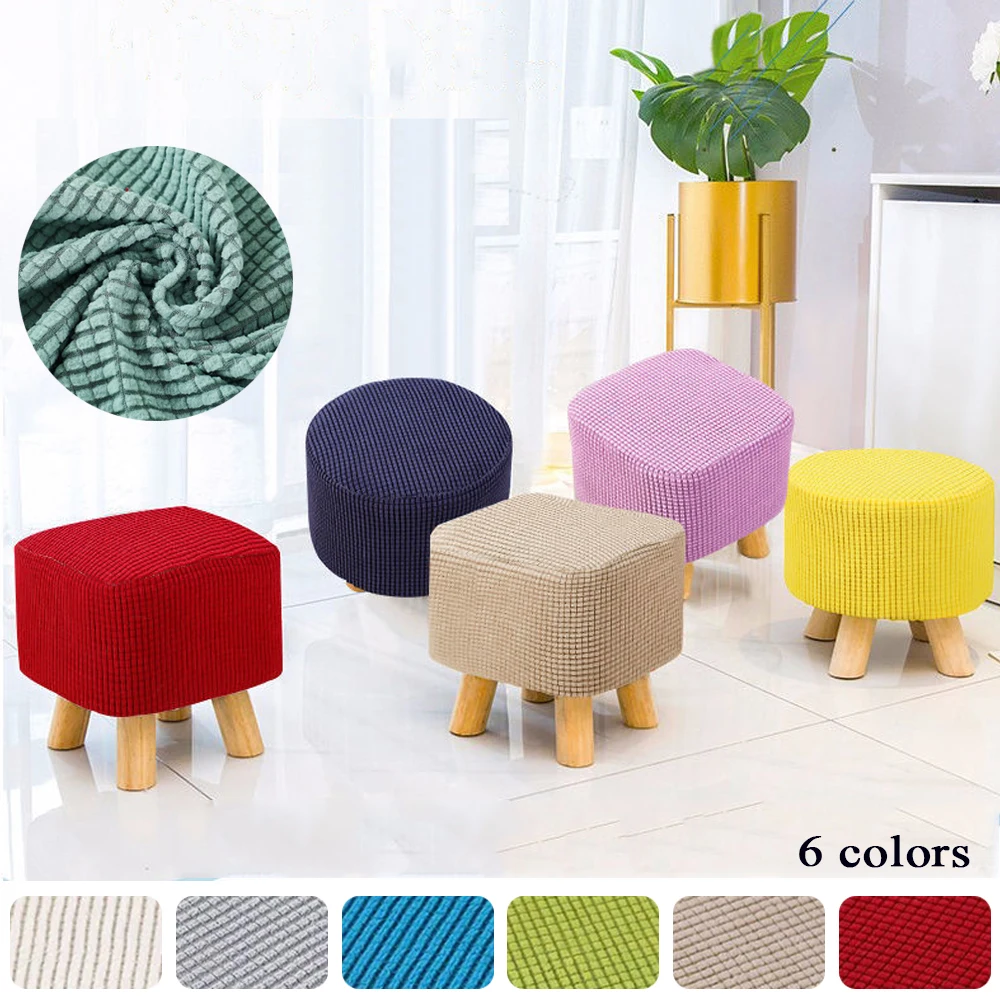 

Solid Color Round Stool Covers Thick Stretch Knitting Seat Covers Universal Stool Protector Living Room Chair Cover Home Decor