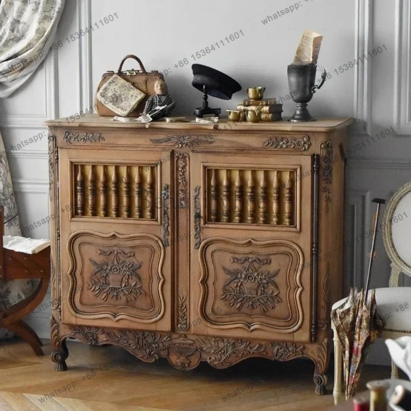 

French retro storage, side cabinet, antique style, all solid wood storage, designer high-end fashion