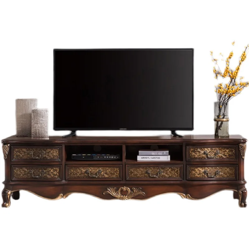 

Old American TV cabinet coffee table living room combination European country retro solid wood style painting matchin