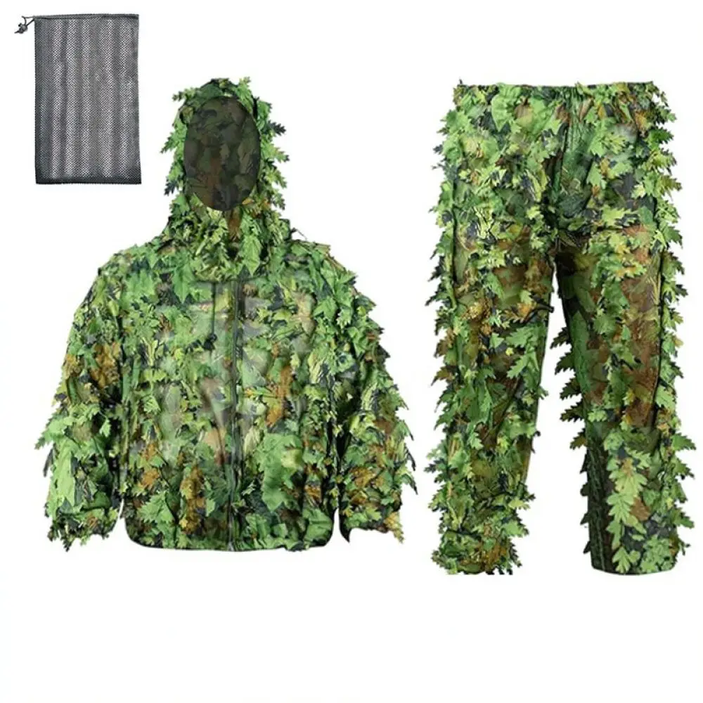 Breathable 3D Maple Leaf Camouflage Ghillie Suit Lightweight Outdoor Hunting Cape Photography Bird Watching Concealment Gear