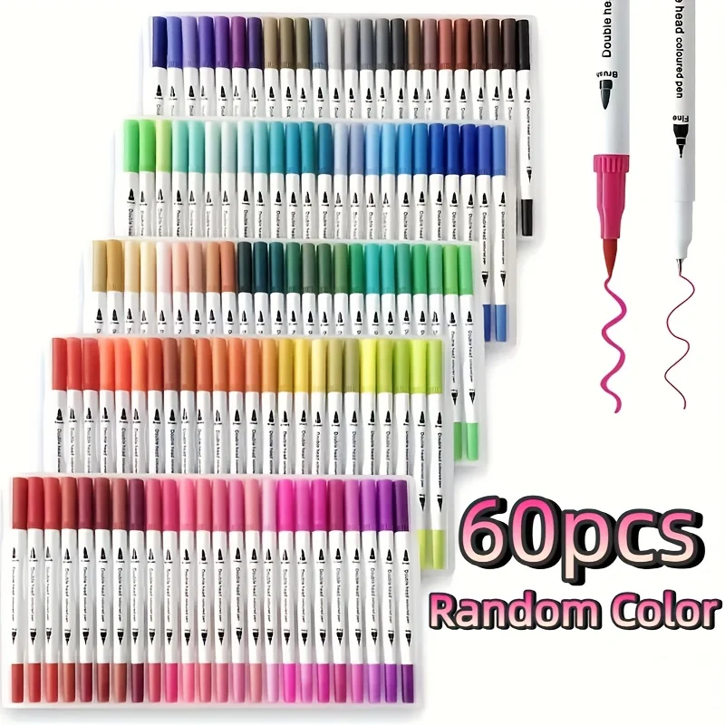 

48-80 Colors Felt Tip Drawing Watercolor Art Markers Pen Dual Brush Fineliner Colouring Pen Set for Calligraphy Painting