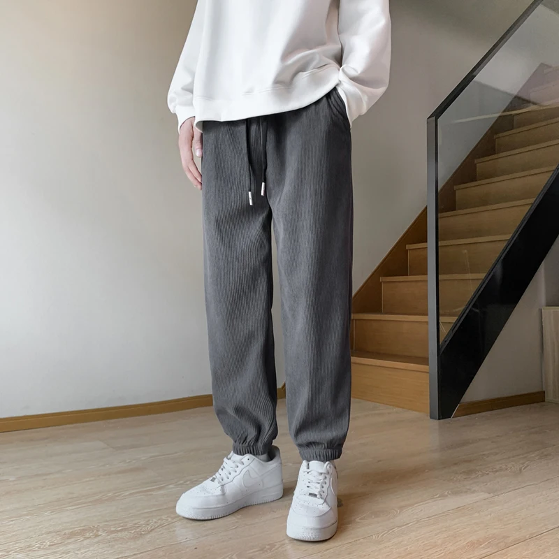 

Corduroy Men's Autumn Winter Sports Leisure Long Pants Warm Sweatpants Large Size Cuffed Nine Point Pants Youth Active Sle