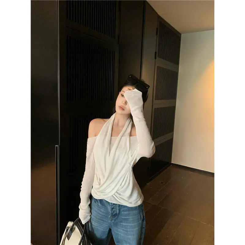 Long Sleeve Women's T-shirt Loose Versatile Outerwear Top Cross-Border Southeast Asia Style Pure Desire Quality Polyester Fabric