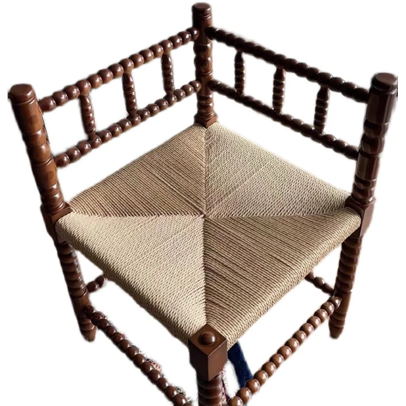 、Design medieval solid wood old log Roman column hand-woven dining chair dressing chair
