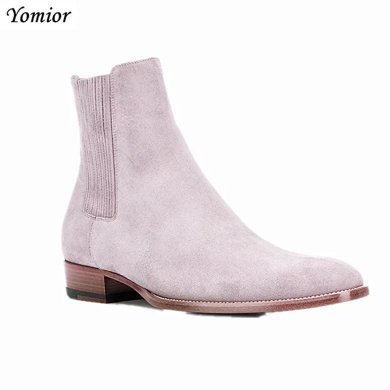 Pointed Toe Fashion Mens Shoes Spring Autumn British Gentleman Genuine Leather Ankle Boots Vintage Chelsea Boots Wedding Party