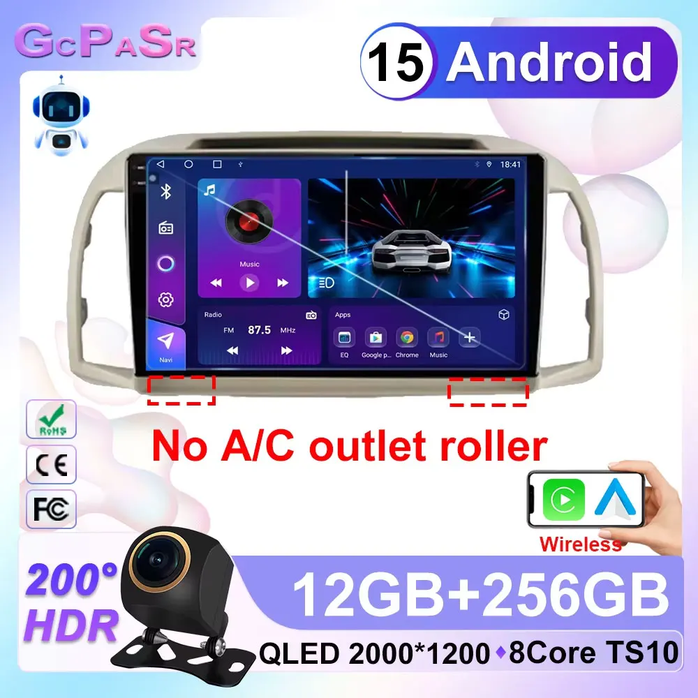 

Android 15 Car Radio For Nissan March Micra K12 2002-2010 Navigation GPS Head Unit Stereo 5G WIFI Multimedia Wireless Carplay BT