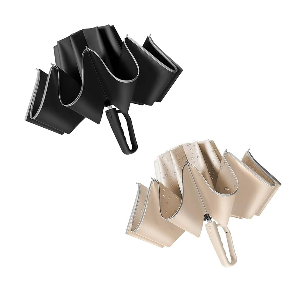 

Зонт-трость с 10 ребрами и ручкой-карабином, большой прочный складной зонт, ветрозащитный для дождя и солнца, 49 дюймов, обратного сложения