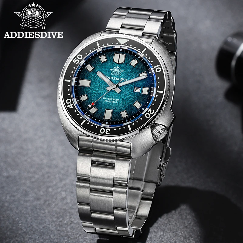 

ADDIESDIVE New 43.8mm Watch for Men Dive AD2511 Luxury Sapphire Quartz Wristwatch 100m Waterproof Stainless Steel Luminous Watch