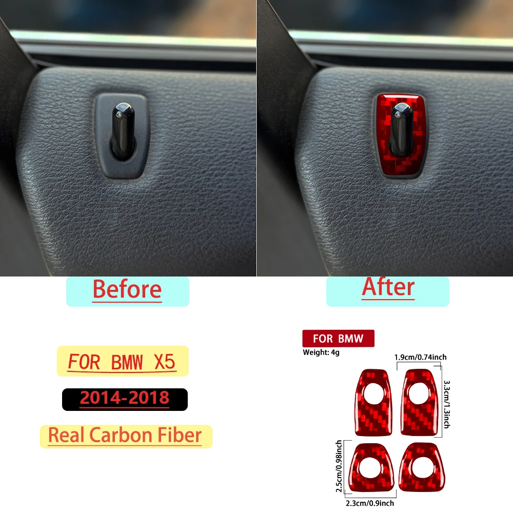 For BMW X5 2014–2018 Child Lock Set for Car Doors Trim Red Real Soft Carbon Fiber Car Interior Accessories Decoration Stickers