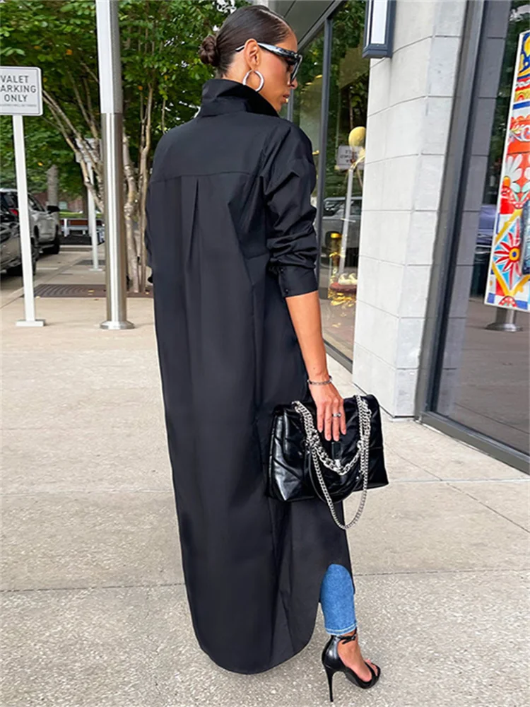 CHRONSTYLE Women Loose Casual Kaftan Long Maxi Shirts Dress 2022 Solid Long Sleeve Lapel Single-breasted Dresses Female Vestidos