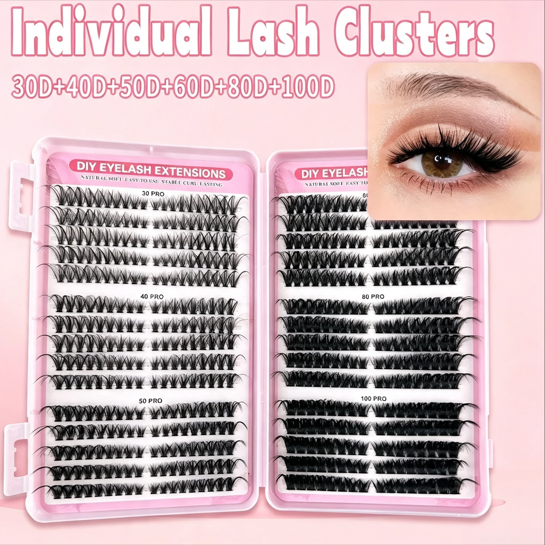 540PCS Individual Lashes 30D-100D Mixed Density Thick Fluffy DIY False Eyelashes with Lash Book for Home Use Self Grafting