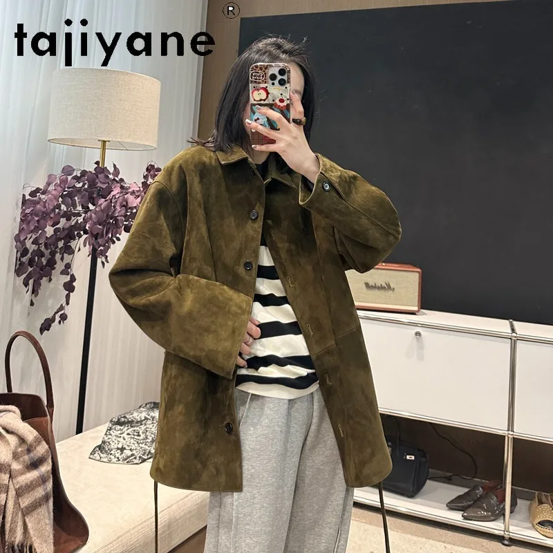 TAJIYANE Genuine Leather Jacket Woman Sheepskin Suede Shirt Coat Mid Length Leather Jackets for Woman Office Lady Jaqueta 2026