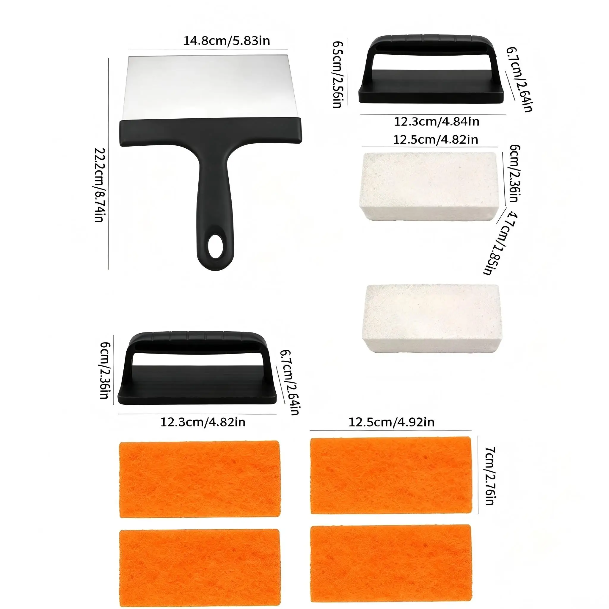Professional 10Pcs Griddle Accessories Cleaning Kit, Grill Cleaner Tools with Scraper, Grill Stones, Scouring Pads and Ergonomic