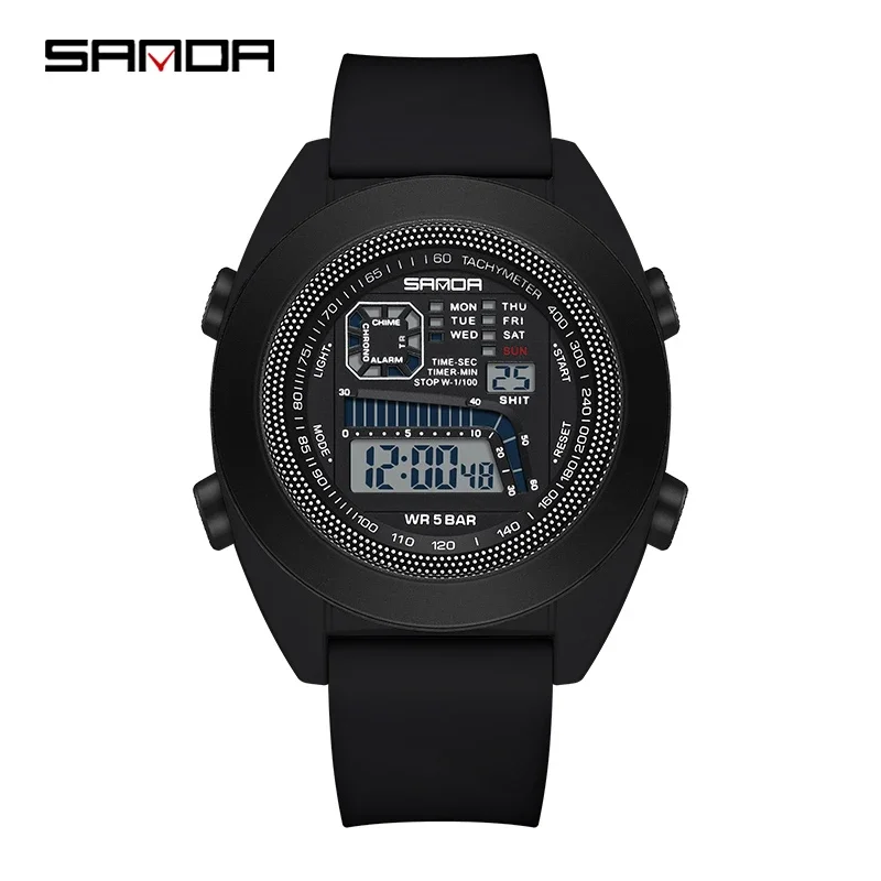 SANDA-Reloj de pulsera Digital impermeable para hombre, cronógrafo electrónico multifuncional con cinta de silicona, de un solo núcleo, para deportes al aire libre, 9025