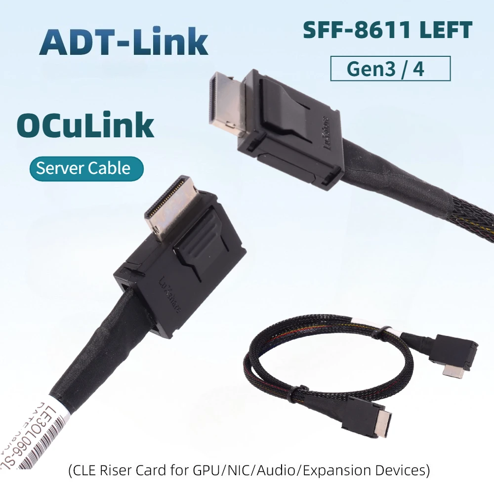 Left Angle 90 Degree To Straight Oculink Adapter Data Cable SFF-8611 Gen3 4 for Server Array Card Motherboard Backplane EGPU SSD
