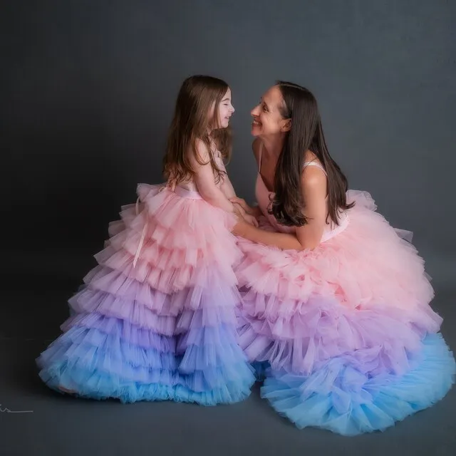 ชุดเดรสแม่ลูกแบบเข้าชุดกัน ผ้าทูลล์พองฟู สไตล์เจ้าหญิง สำหรับงานพรอม งานแต่งงาน งานวันเกิด งานเลี้ยงกลางคืน