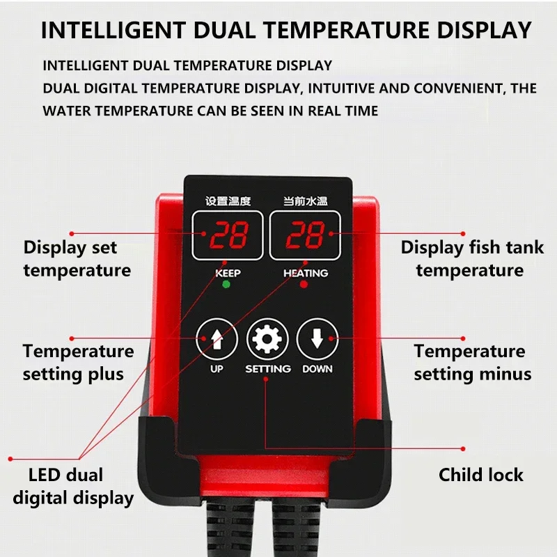 Imagem -03 - Haste de Aquecimento para Aquário Aquecedor de Aquário Controlador de Temperatura Display Digital Led Acessórios Termostato 1200w