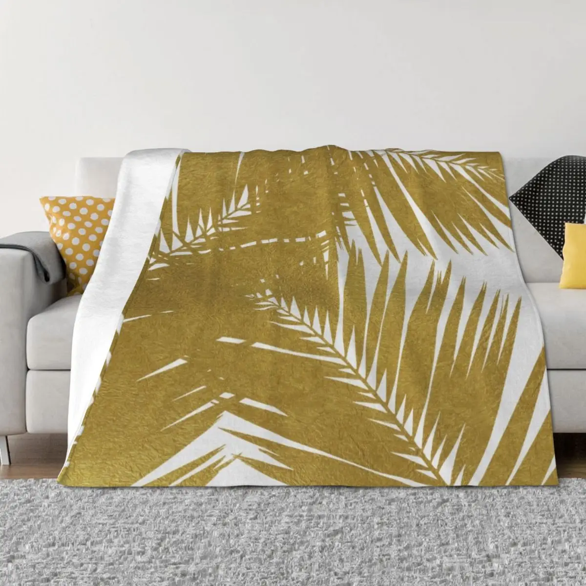 

Gold Palm Leaf III Throw Blanket Multi-Purpose Beach Luxury Designer Blankets