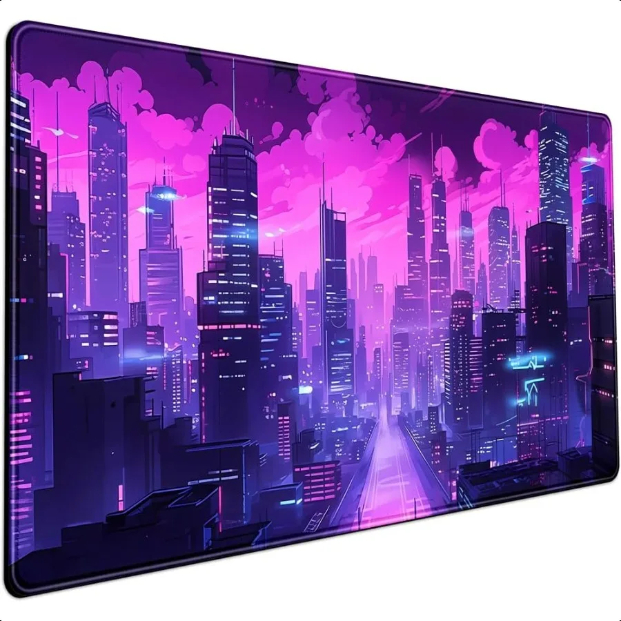 

Cyberpunk Neon Purple City Gaming Desk Mouse Pad XL Pink Extended Mouse Pad Gaming Keyboard Pc Office Laptop Mousepad Large 31.