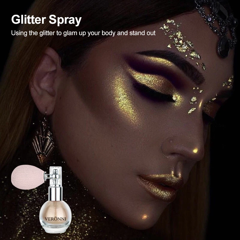 グリッターボディハイライターパウダースプレーメイクアップ、ボディと顔の毛用のシマーパウダー、パーティー、フェスティバル化粧品発光効果