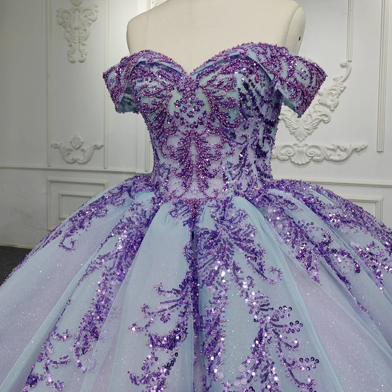 Jancember Princess Elegant Blue Quinceanera ชุด Organza Beading Sequins Lace Up Eveninh ชุดบอลชุด Quinceañera DY9951