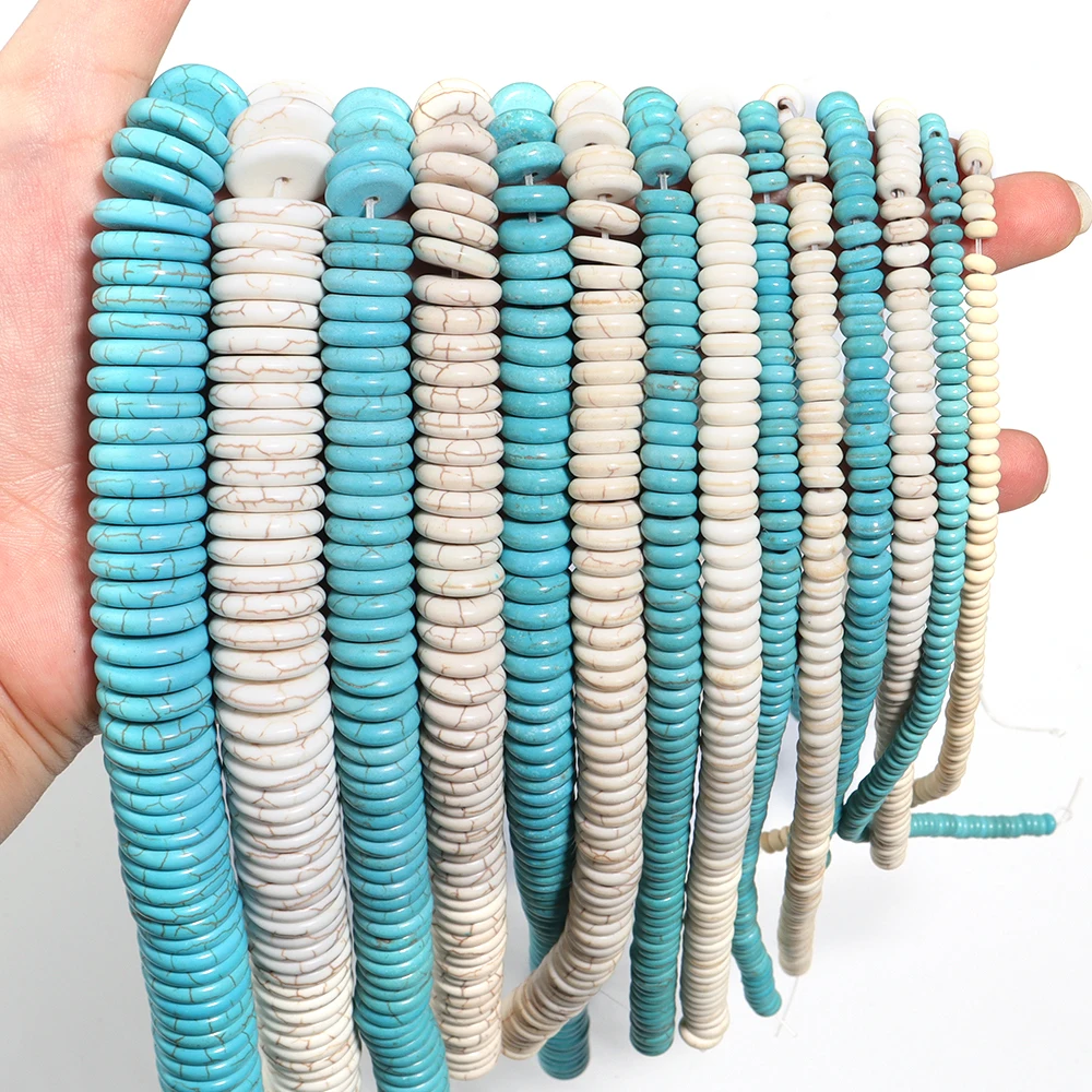 Blue/White Natural Turquoise Stone Beads 4-16mm Flat Round Shape Loose Bead for Jewelry Making DIY Bracelet Necklace Accessories