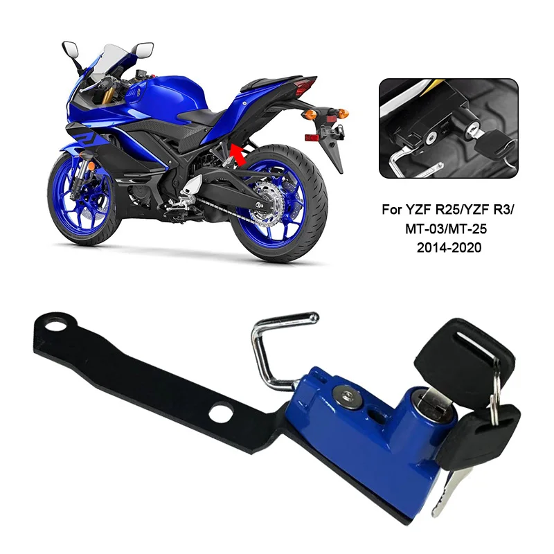 MT03 R3 R25 Helmet Lock Mount Hook with 2 Keys Side Anti-theft Security Alloy For YAMAHA YZF R 25 R 3 MT-25 MT-03 2014-2020 2019