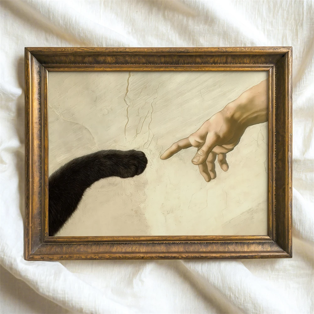 Mona Lisa Cat Art Print Renaissance Parody Orange Poster Wall Decor Mona Lisa Black Cat Art Canvas Painting Altered Art Decor