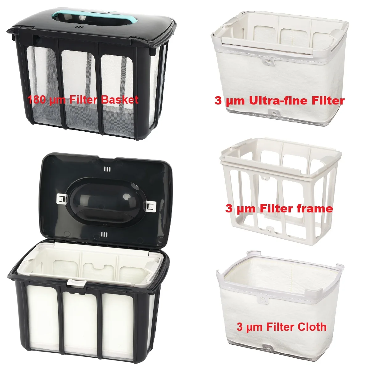 3 µm Ultra-fine Filter & 180 µm Basket For Aiper Scuba S1, Scuba S1 2025 Robotic Pool Cleaner, Filter Basket frame, Basket Cloth