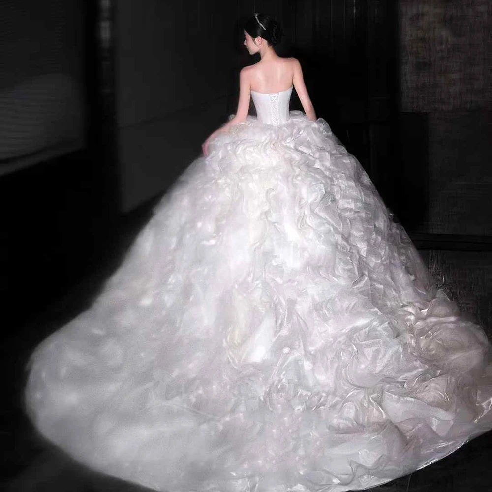Customized Newest Wedding Dress Ball Gown Strapless Neckline WIth Long-Open Back Brand New Sleeveless Court Train robe de mariée