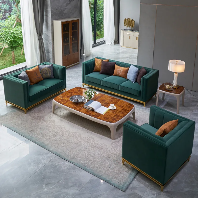 

American light luxury small apartment living room leather cloth sofa
