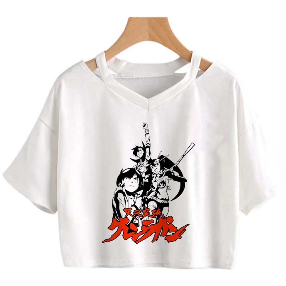 Camiseta corta Gurren Lagann para mujer, estilo grunge, con estampado gráfico, rebajas de verano, camiseta japonesa, rebajas, Harajuku, años 2000