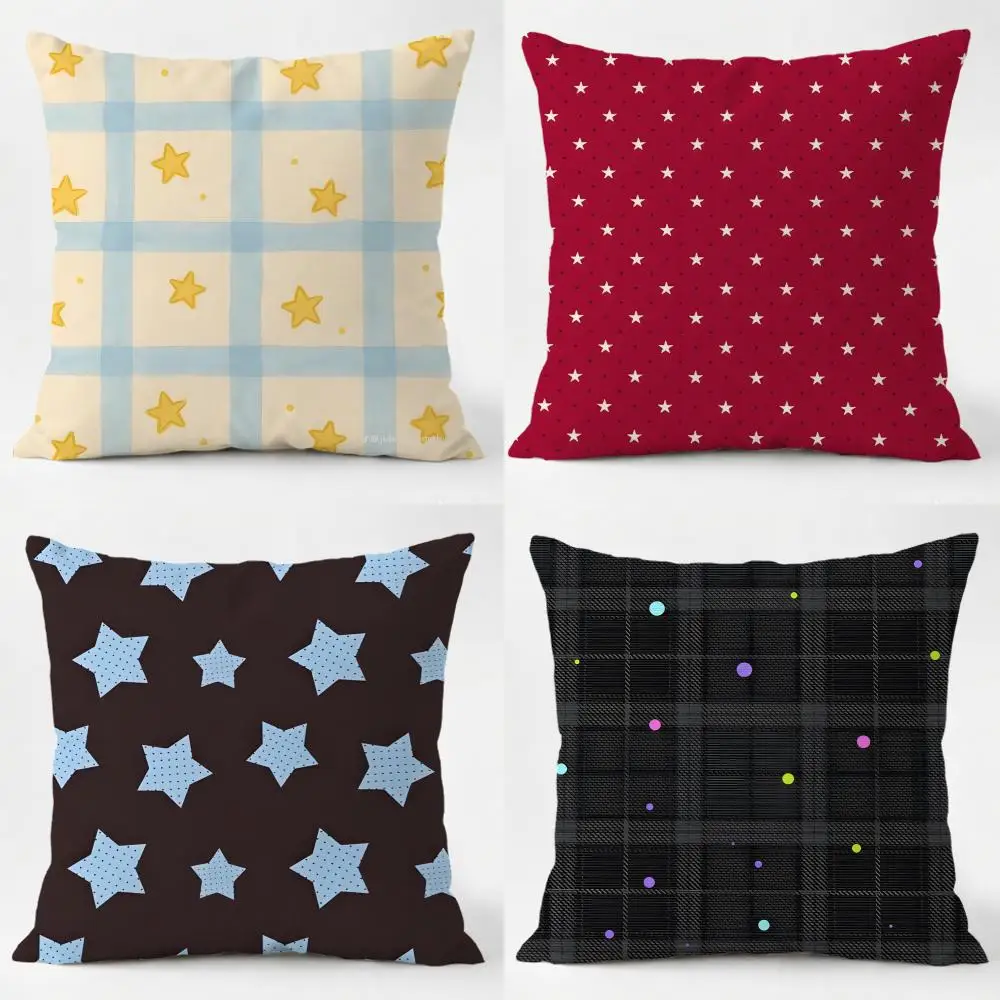 P-Polka Dots Stars Kissenbezug, täglich waschbar, Leinen-Kissenbezug, weich, für Sofa, Bett, Heimdekoration