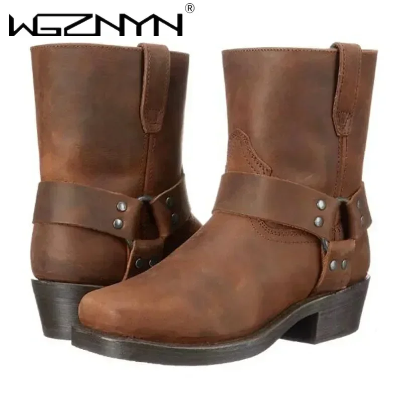 

2025 New Outdoors Men Western Boots Vintage Cowboy Boots Male Lightweight Comfort Knight Boots Autumn Winter Shoes Large Size 48