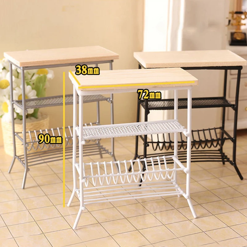 

1:12 Dollhouse Simulation Mini Kitchen Iron Display Shelf Model Furniture Accessories For Doll House Decor Kids Pretend Play Toy