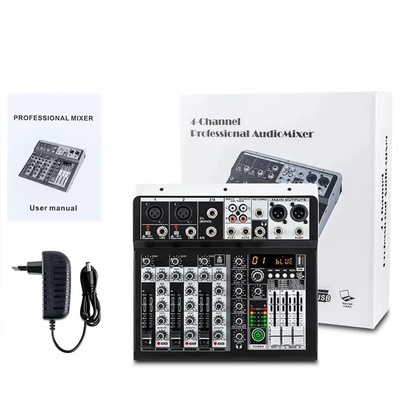 6 Channel Audio Mixer 48V Phantom Power USB Studio Sound Mixers Bluetooth DJ Console Mixing for Karaok
