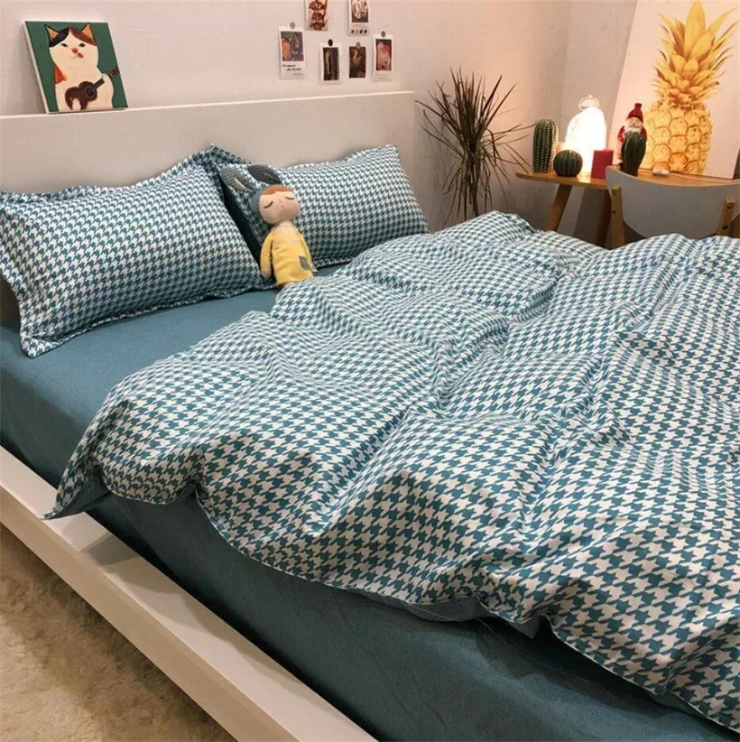 Nordic Grid Duvet Cover Set with Bedsheet Pillowcase 220x240 Quilt 4pcs/3pcs Bedding Fashion Comforter Bed Linen Bedding Set